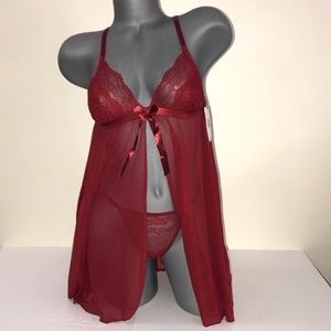 French Affair BaBydoll Dress Lingerie Slip & V-string Thong.NWT